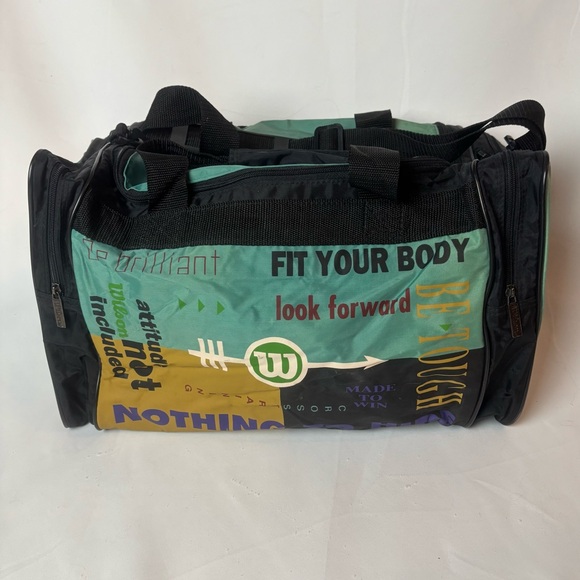 Vintage Wilson Sport Gym Duffle Bag Graphic Print 80’s 90’s Y2K Green Black - Picture 1 of 9